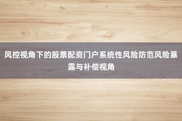 風控視角下的股票配資門戶系統性風險防范風險暴露與補償視角